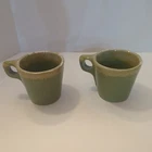 Set Of 2 Vintage HULL Pottery Avocado Green DRIP GLAZE Coffee Mugs USA MCM