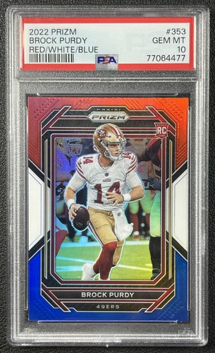 BROCK PURDY PSA 10 2022 PANINI PRIZM #353 RC RED WHITE AND BLUE ROOKIE GEM 477