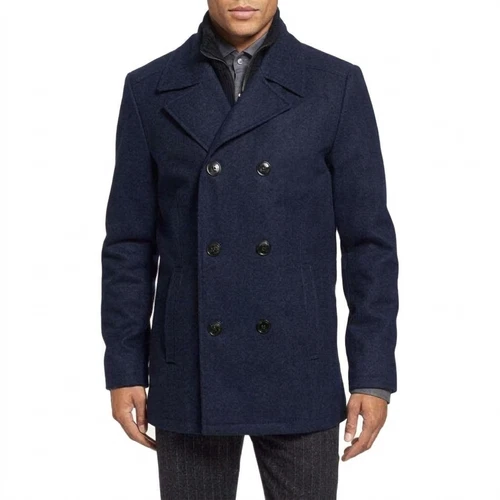 KENNETH COLE Coat Mens Medium Navy Peacoat Zip Up Bib Quilted Wool $250 - product listing photo