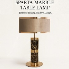 Image of Luxury Sparta Natural Marble Table Lamp with Gold Brass Rings – 66cm
