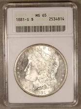 1881 S U.S. Morgan Silver Dollar ANACS MS65 Soapbox