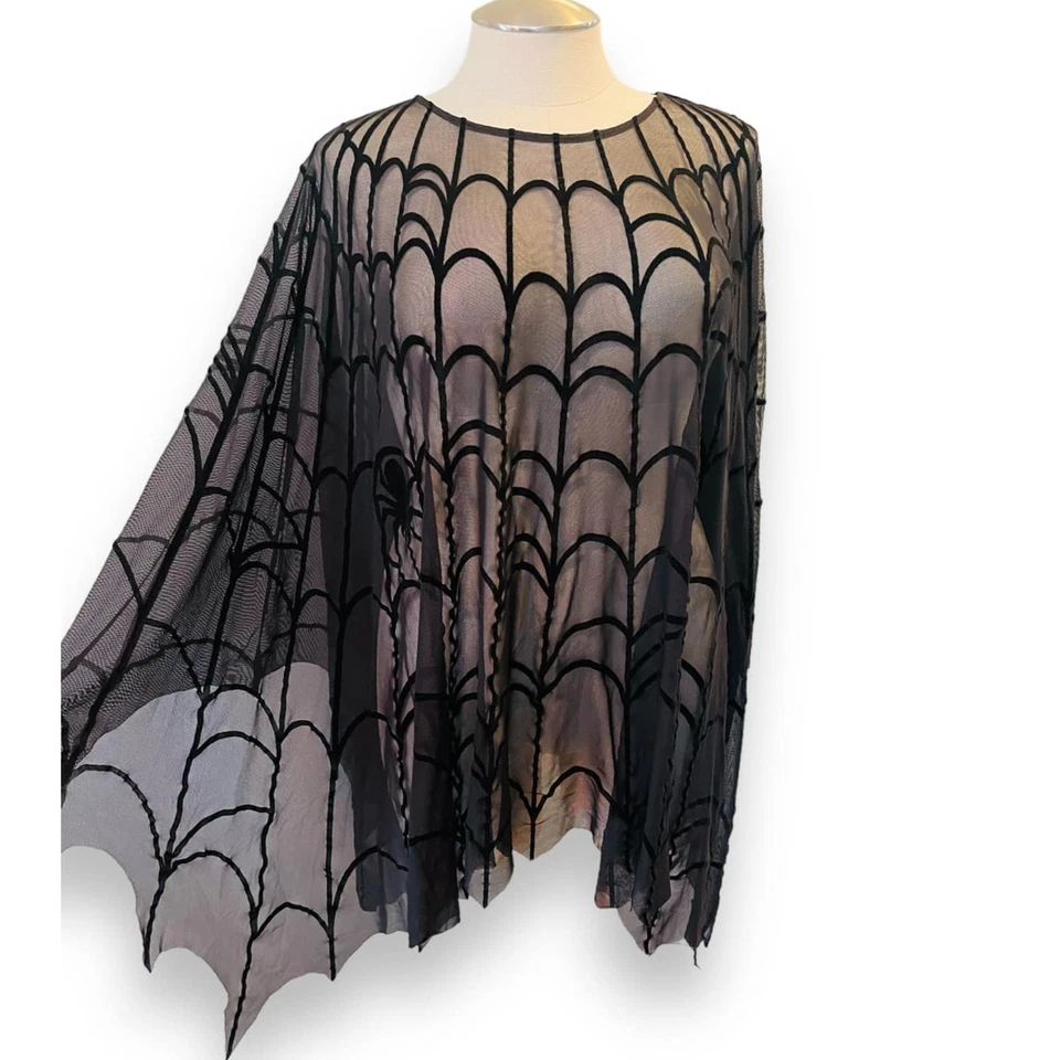 Poncho fantasia aranha cosplay tórrido plus size 3/4 Halloween teia de aranha punk gótico - Imagem 2 de 4