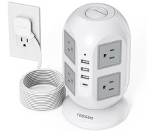 TESSAN Tower Surge Protector Power Strip 10 ft, with Multiple Outlets, 8AC 4USB