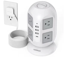TESSAN Tower Surge Protector Power Strip 10 ft, with Multiple Outlets, 8AC 4USB