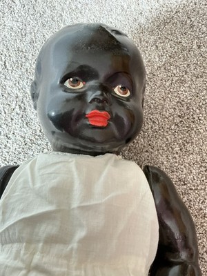 Glänzende schwarze 20 Zoll antike Zusammensetzung Baby Puppe zum Restaurieren tlc 
