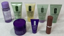 Clinique 8 Piece Makeup Travel Lot Bare Pop Lipstick Cream Serum Soap Scrub New