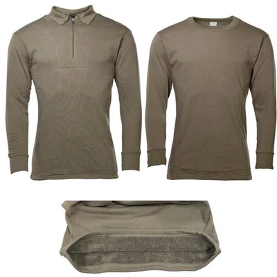 MFH Bundeswehr Rolli & Unterhemd Oliv Baumwolle Langarm Frottee / Plüsch BW