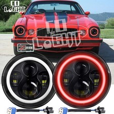 Pair 7 Inch Round Led Headlight Red Halo Fit Chevy 1967-1981 Camaro 75-1980 C10
