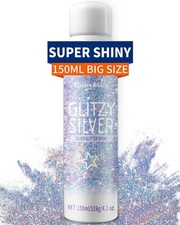 Body Glitte Spray, 150ML Silver Glitter Spray for Hair and Body, Long-Lasting an