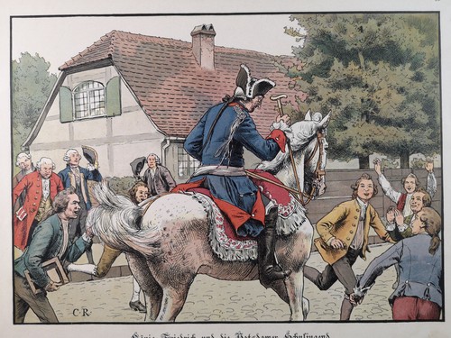 1895 Chromolithograph. "King Friedrich and the Potsdam School Youth." Ca