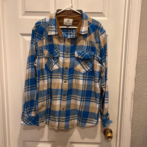 Legendary Whitetails Para Hombres XL Azul Tostado Cuadros Pana Cuello Franela Camisa A Presión - Imagen 1 de 10