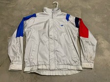 VINTAGE 80s ADIDAS NYLON Cotton Lined Gray FULL ZIP TRACK JACKET SIZE Medium