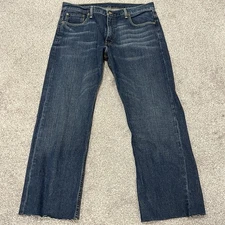Levis 569 Jeans Mens 36x30 Loose Straight Fit Denim Blue Raw Hem Dark Wash Pants