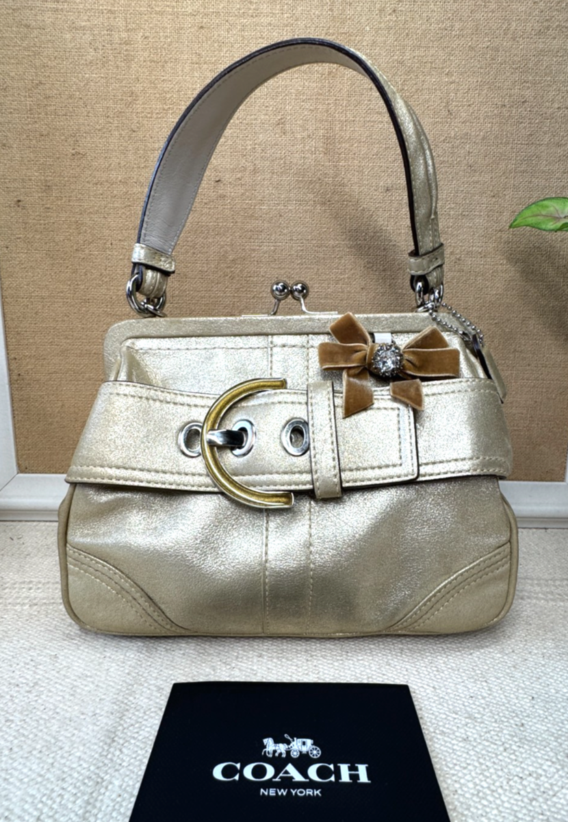 Vintage COACH Soho Metallic Gold Leather Frame Satchel