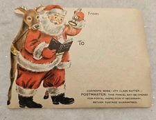 Vtg Christmas Parcel Post Gummed Shipping Mailing Label Unused Santa Reindeer