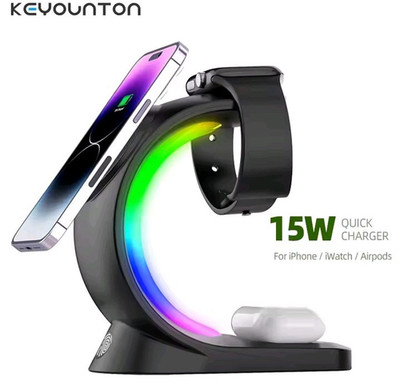 4in1 Magnetic Wireless Charging Station RGB Light Fast Charger for Phone Watch 