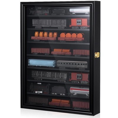 Ho Scale Model Train Display Case Wall Cabinet - 8 Shelves Lockable 98% UV Pr...