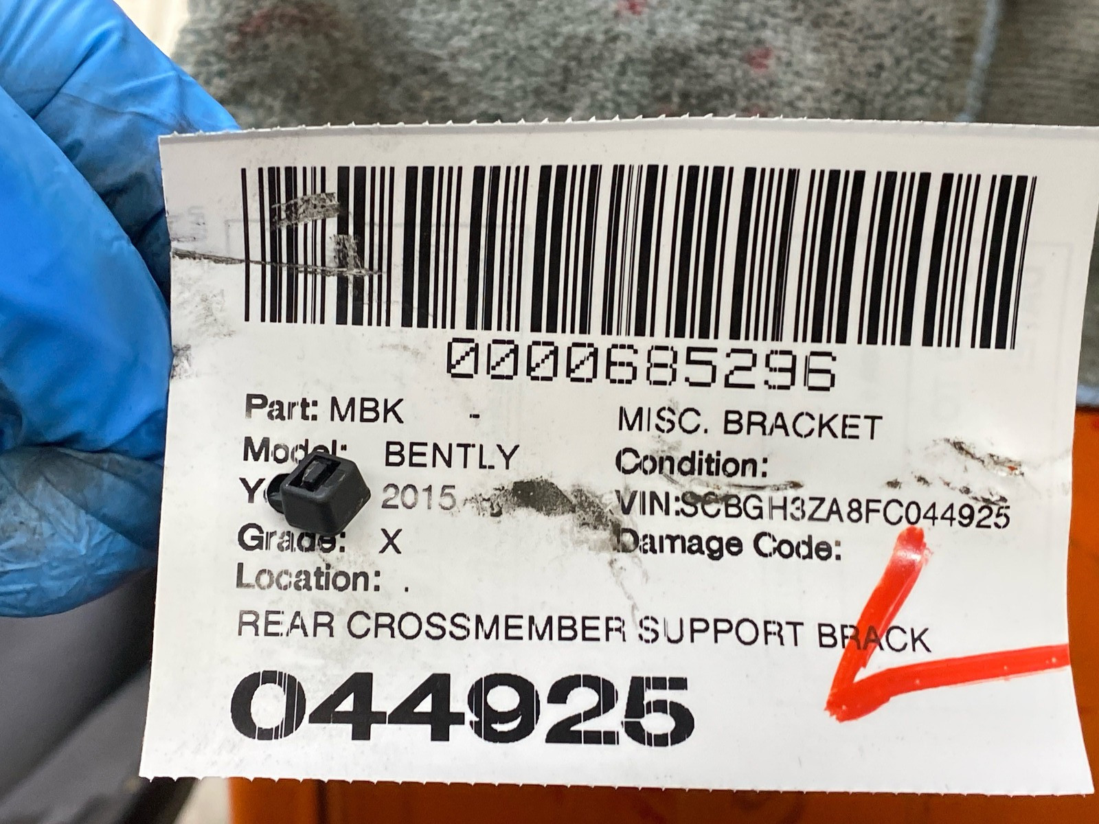 2015 BENTLEY CONTINENTAL REAR CROSSMEMBER SUPPORT BRACKET 3W7823183 OEM