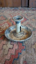 Antique Early Primitive Metal Tin Pushup Candleholder Orig Yellow Paint 5.5"