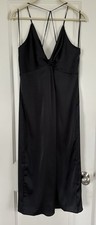 Express Black Satin Twist Front Midi Formal Slip Dress Women’s size M 