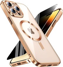 Magnetic for iPhone 14 Pro Max Case with Privacy 14 Max, Gold