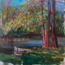 Original Oil Landscape Rum Island Florida Cypress Tree Realism Impressionism 