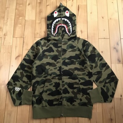 BAPE 1st camo green shark full zip hoodie A Bathing Ape Size M | eBay