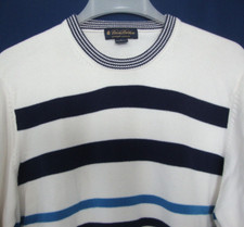 Brooks Brothers Sweater Crew Neck Supima Cotton Men's L Blue White Striped