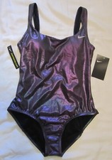 NIKE Onyx Flash U-Back Iridescent Purple Padded Lined One Piece Swimsuit XS NWT
