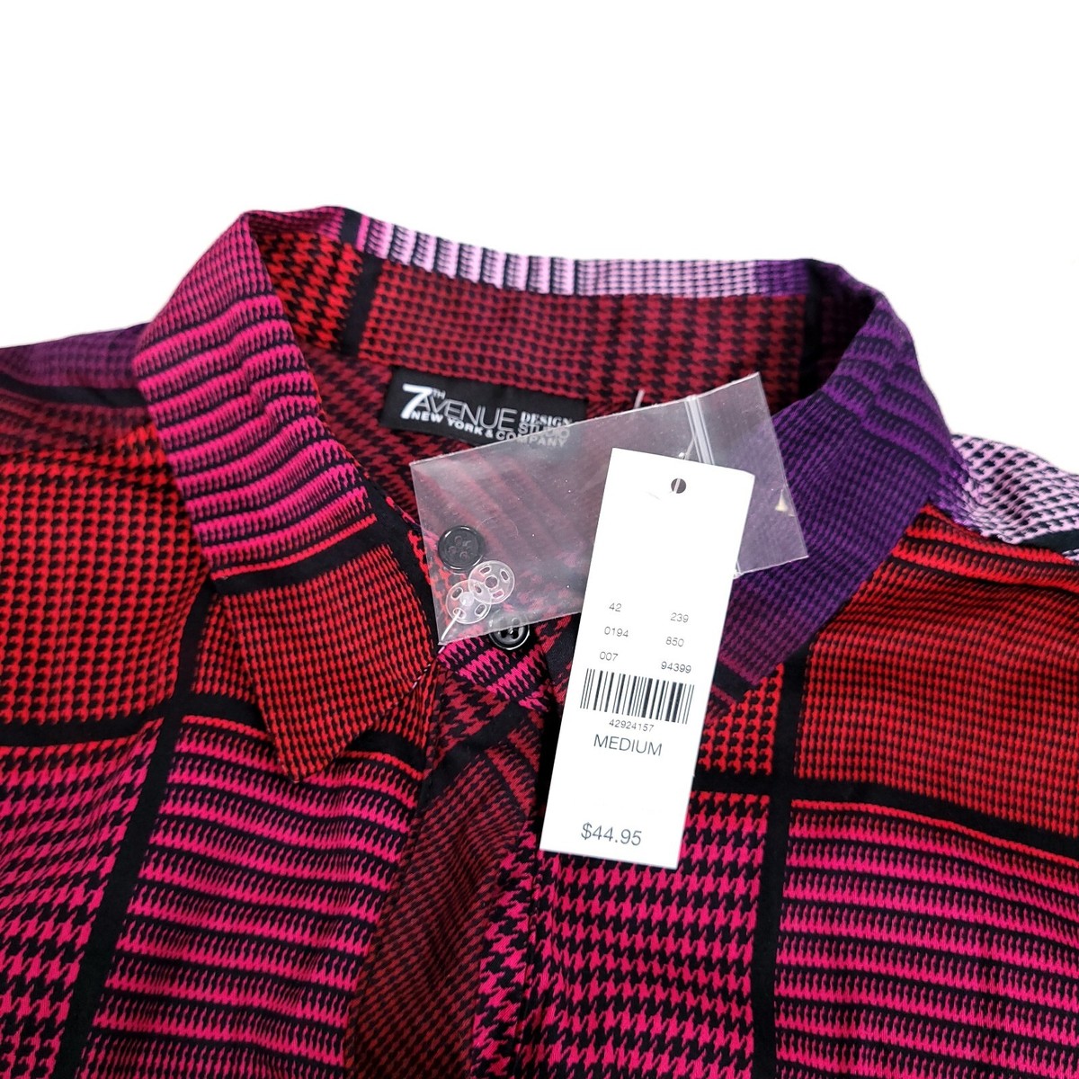 New York & Company Womens Button Front Shirt M Red Purple Pink