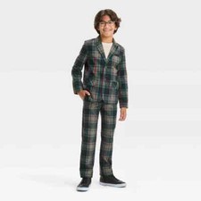 Button Up Christmas 2 Pcs Set Plaid Striped Blazer Jacket and pants Kids