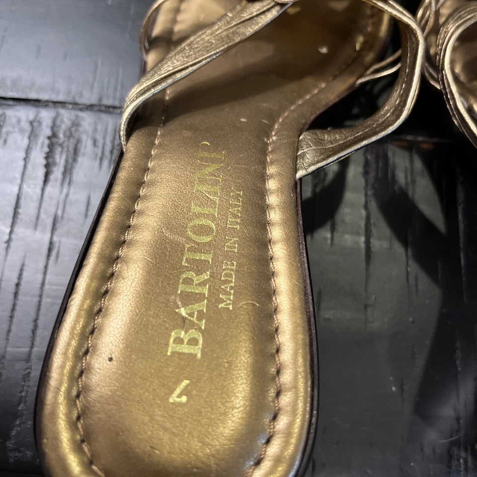 Sandalias para mujer Bartolini Mid Slides brillo adorno zapatos informales sandalias doradas Foto 3 de 4