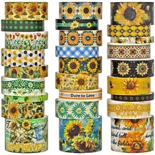 27 Rolls Washi Tape Set - Decorative Masking Tape Colored Sunflower Patterns,...