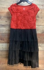 New Wonder Nation Girls Flounce Dress Red/Black Sequin Sz 14-16
