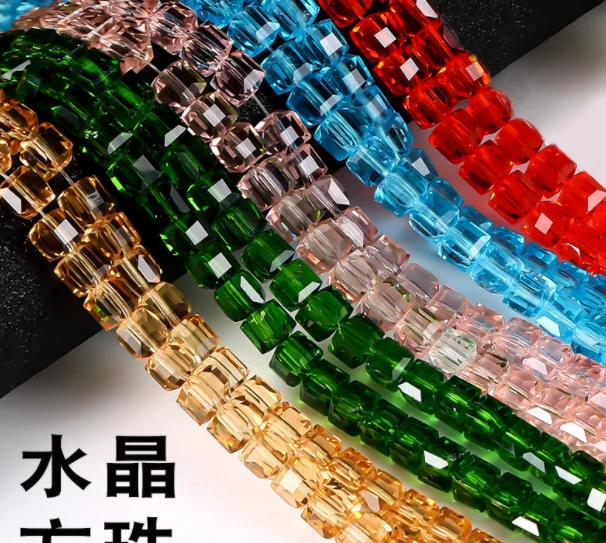 4mm 6mm 8mm Crystal Glass Cube Faceted Loose Crafts Beads Lot - Image 2 of 4