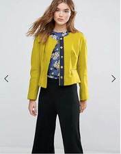 Closet London Womens Lime Wool Zip Pocket Wool Cropped Jacket Uk 14 Us 10 Eu 42