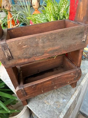 Ancient Old Wooden Wall Hanging Table Pot Multi Use Shelf - Picture 7 of 12