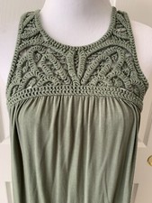 LOFT SUPER CUTE OLIVE GREEN A-LINE STYLE CROCHET YOKE SLEEVELESS DRESS - SIZE S