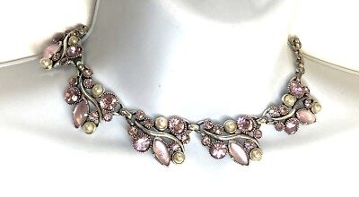Rare Vintage Signed SELRO CORP. Silver Purple Rhinestone Faux 