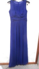 CHAPS- BLUE CHIFFON-ROUND NECK-SLEEVELESS-RUCHED-LINED- MAXI  DRESS--SIZE-6-NWT