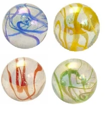 50mm "Lustered Spaghetti" 2" Glass Toebreaker Marbles Set of 4 Colors Iridescent