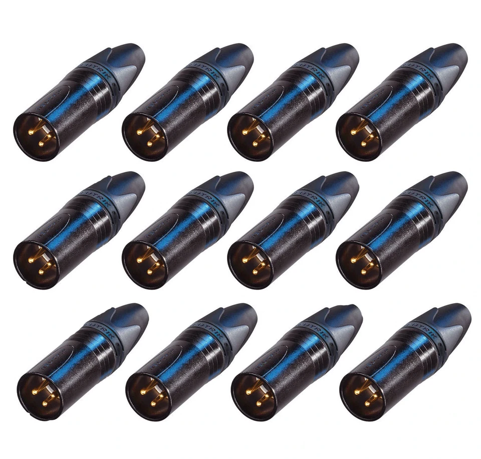 (12 PACK) NEUTRIK NC3MXX-B 3-Pin XLR Male Cable Mt Connector Black w/ Gold Pins