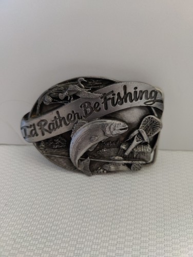 Belt Buckle I'd Rather Be Fishing Siskiyou Co Inc Williams Oregon 1985