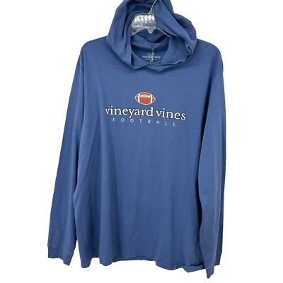 Vineyard Vines Mens Blue Moonshine Football Long Sleeve Hoodie T Shirt Large NWT