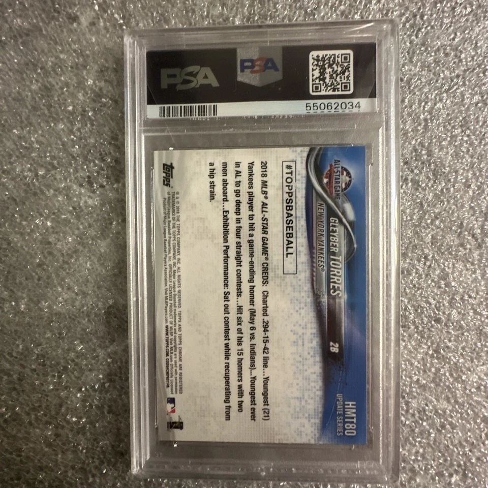 2018 Topps Chrome Update GLEYBER TORRES PSA 10 GEM MINT Rookie RC HMT80 Yankees - Image 2 of 3