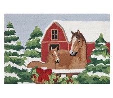 Peking Handicraft Holiday Horse Pair Hooked Wool Rug 2&rsquo;x3&rsquo; NWT