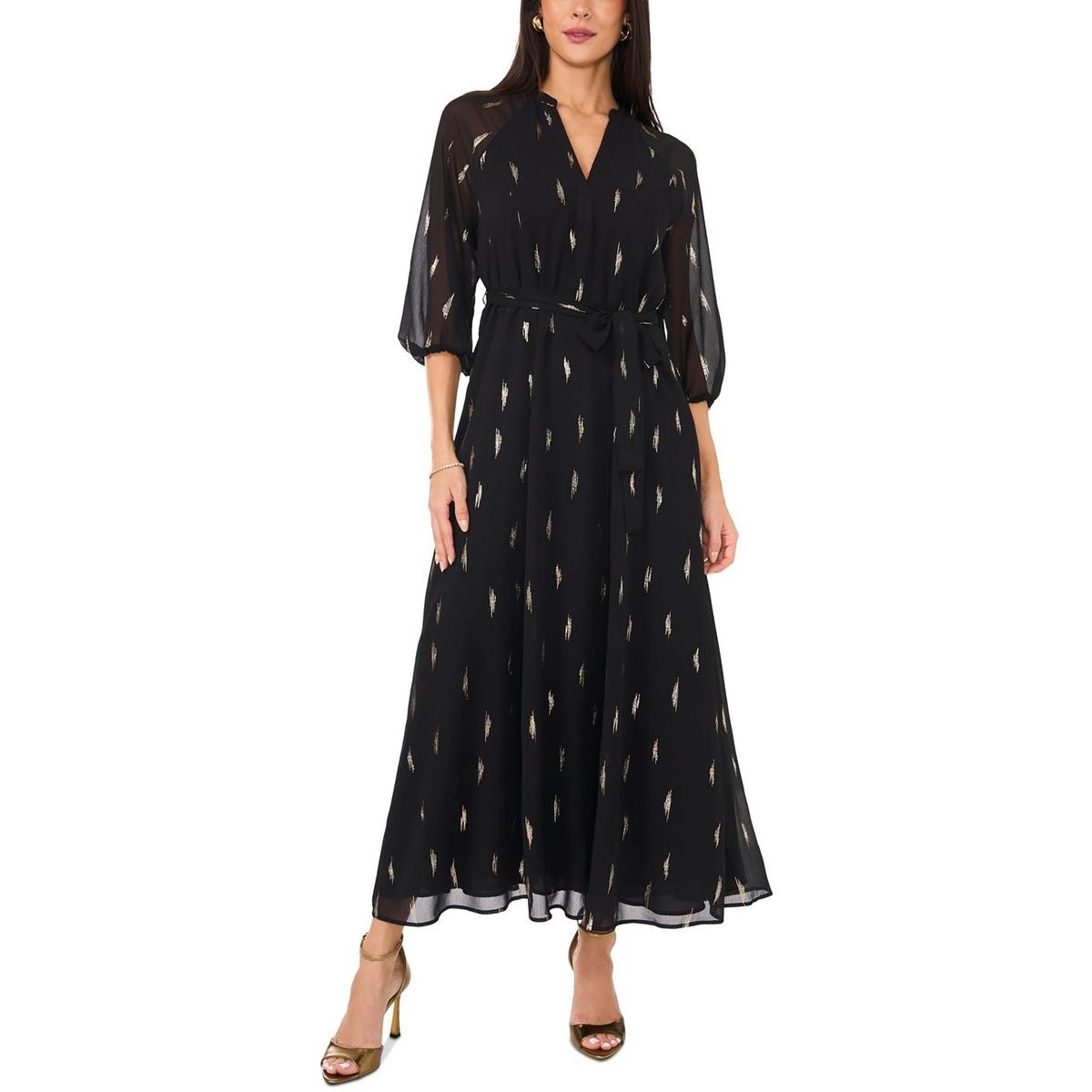 Женское черное шифоновое миди-платье с эффектом металлик от Vince Camuto, L BHFO 6087