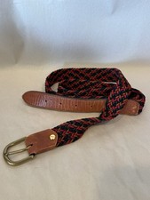 Vintage Authentic Italian Belt Italy Elastic Woven Gold Buckle Brown Leather 44