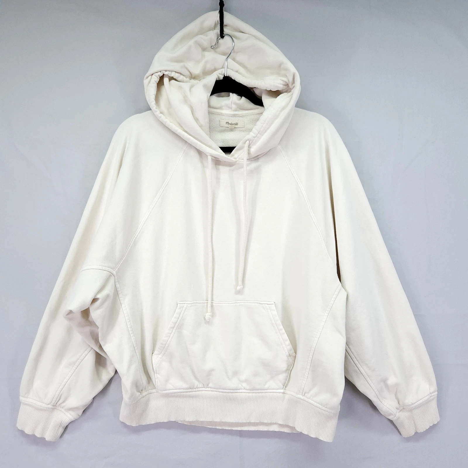 Madewell Hooded Cocoon Sweatshirt Size Large Relaxed Dolman Sleeve Ivory