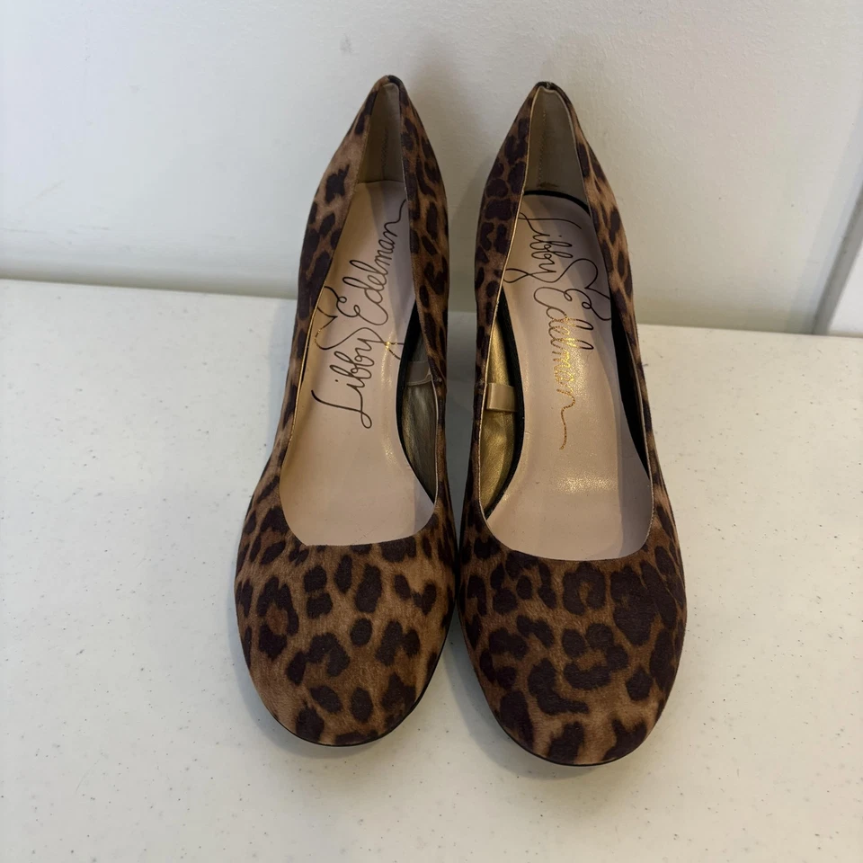 Zapatos de salón Libby Edelman para mujer talla 7 estampado de leopardo Jenna tacón bloque punta redonda Foto 2 de 4